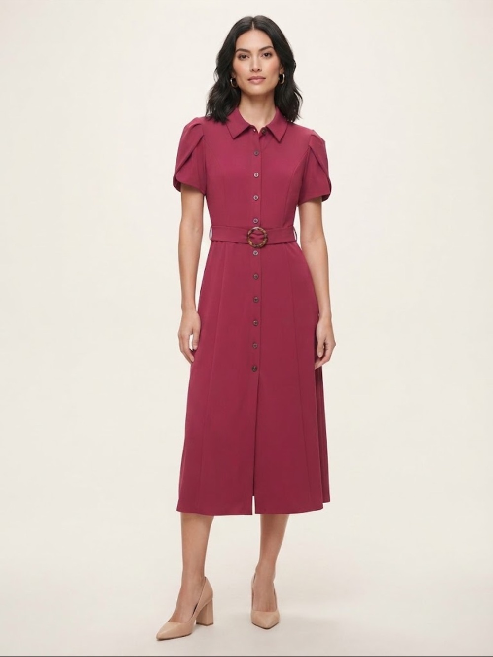 CALVIN KLEIN Plum Pink Midi Shirt Dress with Front Slit Size 12 NWT
